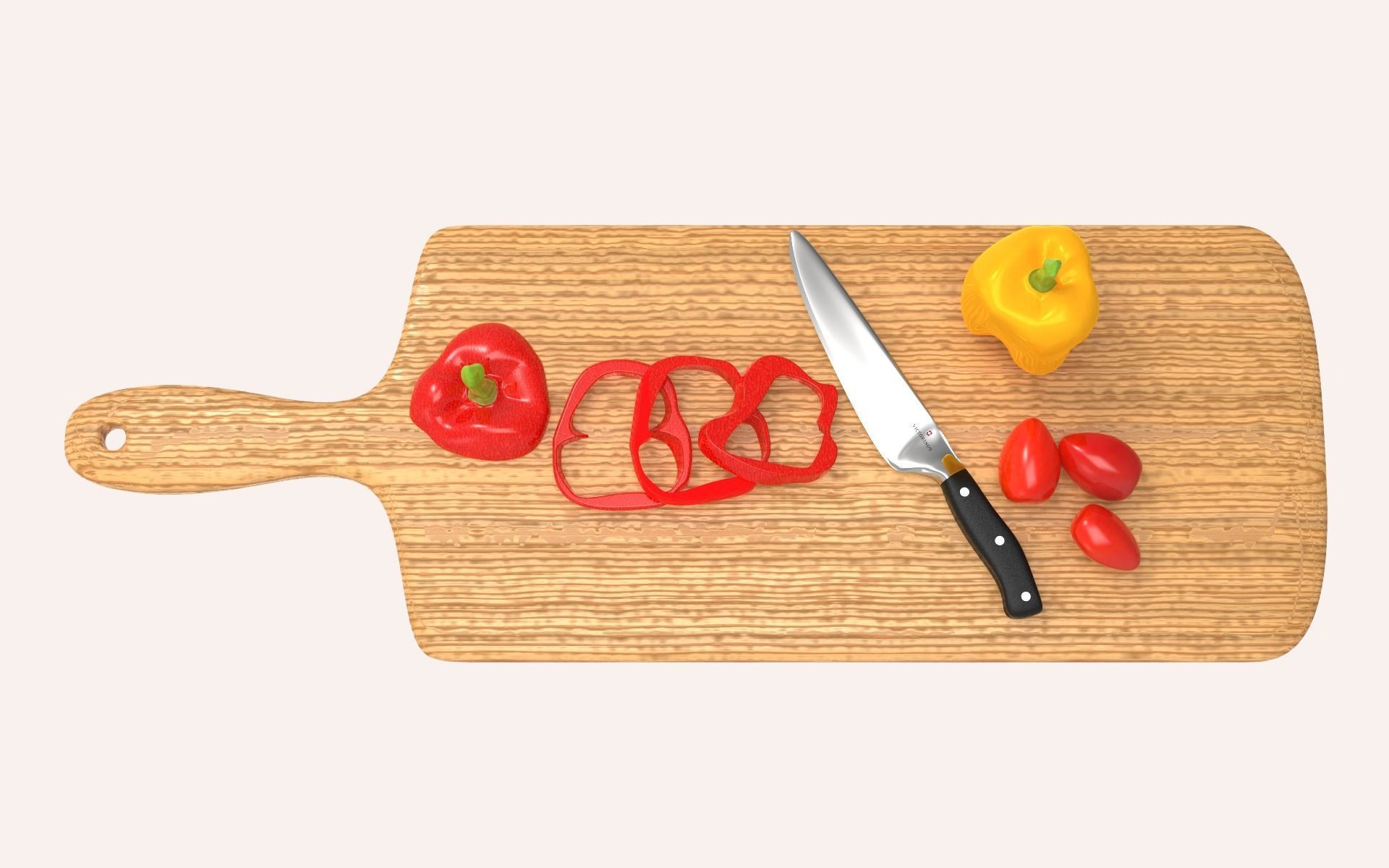 Cutting Board with Chefs Knife and Vegetables Set Free 3D model_4