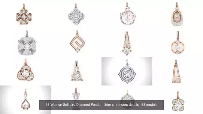 33 Women Solitaire Diamond Pendant 3dm stl renders details 3D Model Collection