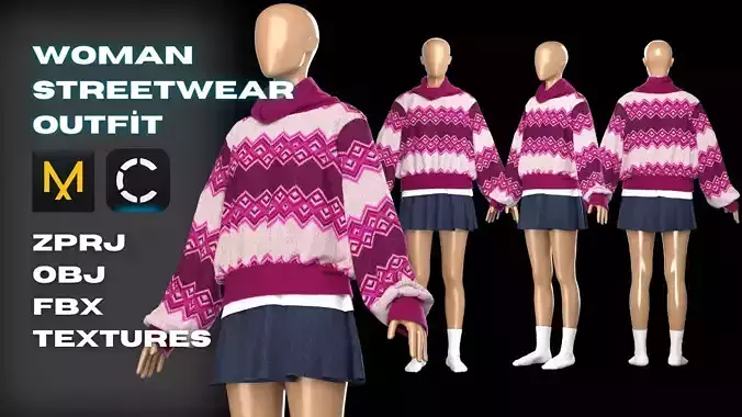 Woman Streetwear  Modeling in Clo3D - Marvelous Designer 