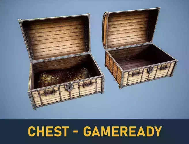 Heavy medieval treasure chest - LP - 5 LOD - GameReady - UE Free low-poly 3D model