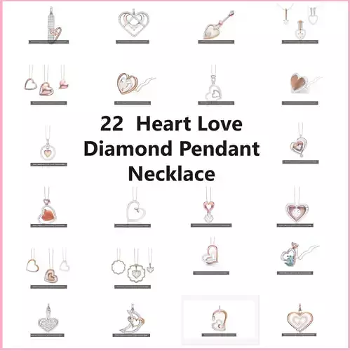 22  Heart Love Diamond Pendant Necklace 3d models renders 3D Model Collection