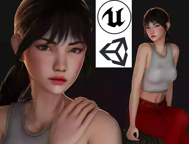 Realistic Woman V3 - Game Ready Low-poly 3D model