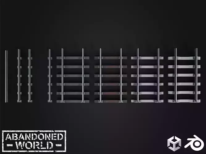 Rail Way Set Low-poly 3D model