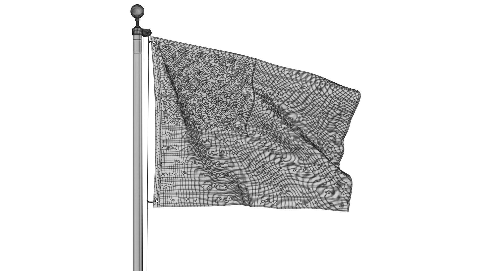 USA Flag on High Flagpole 3D model_15