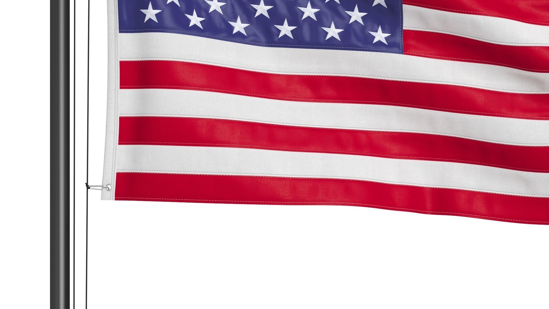 USA Flag on High Flagpole 3D model_5