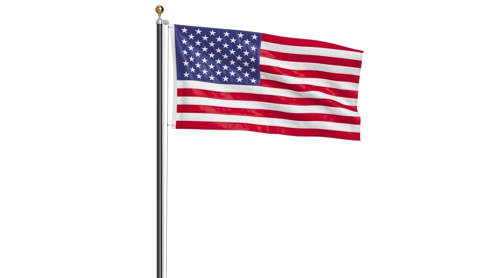 USA Flag on High Flagpole 3D model_12