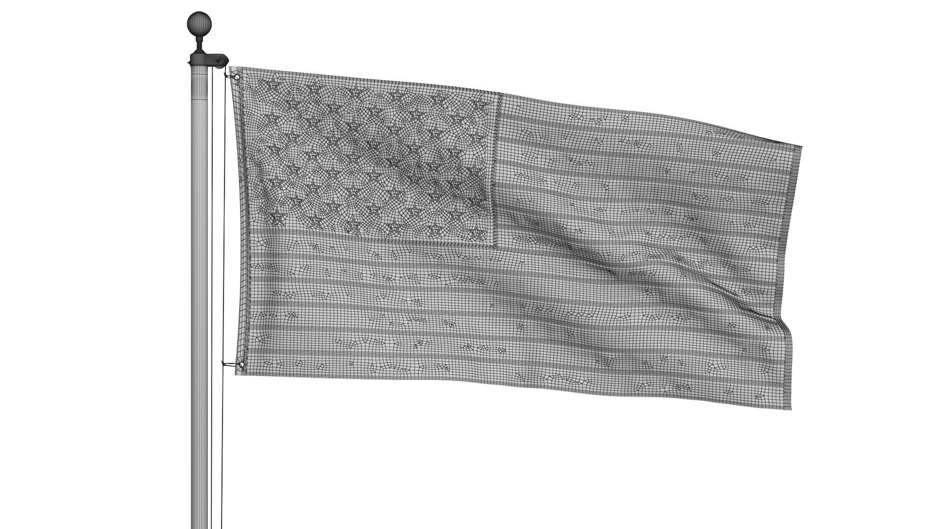 USA Flag on High Flagpole 3D model_14