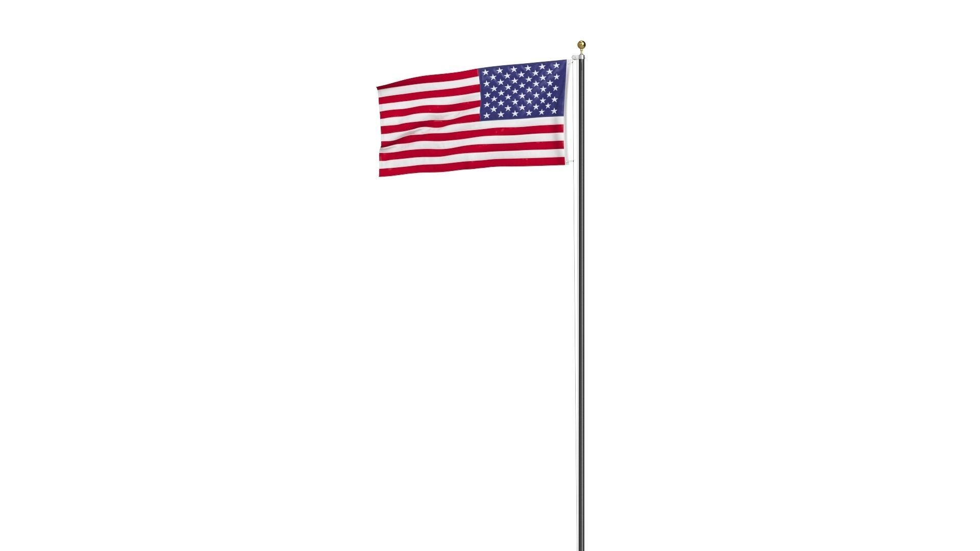 USA Flag on High Flagpole 3D model_9
