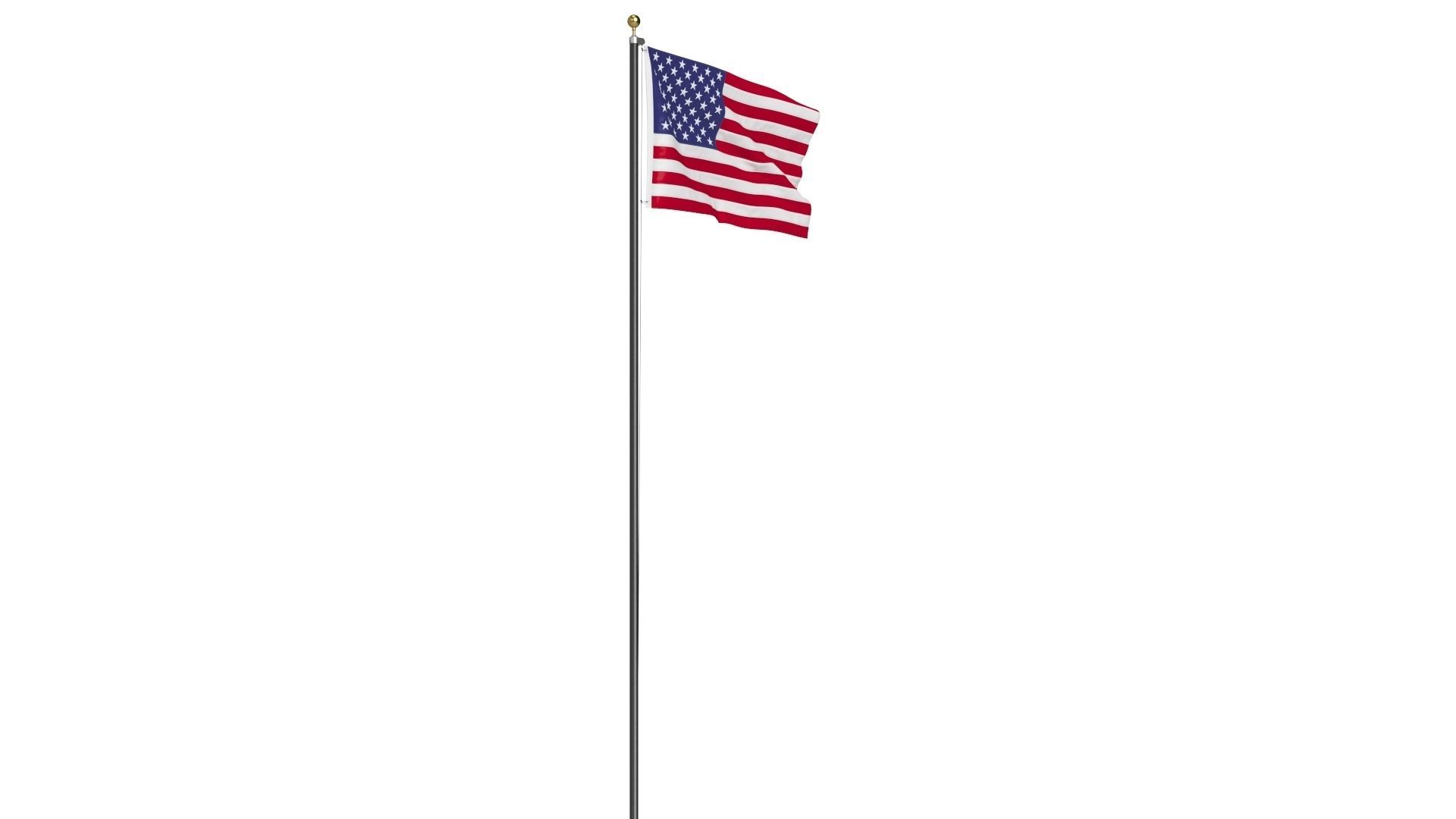 USA Flag on High Flagpole 3D model_11