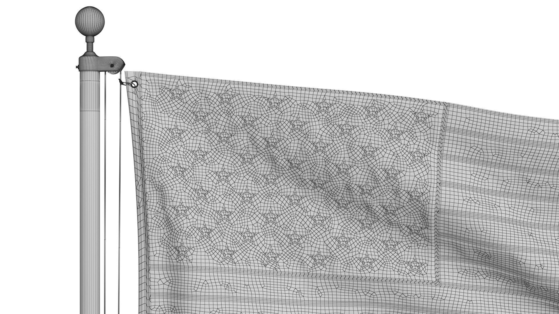 USA Flag on High Flagpole 3D model_17