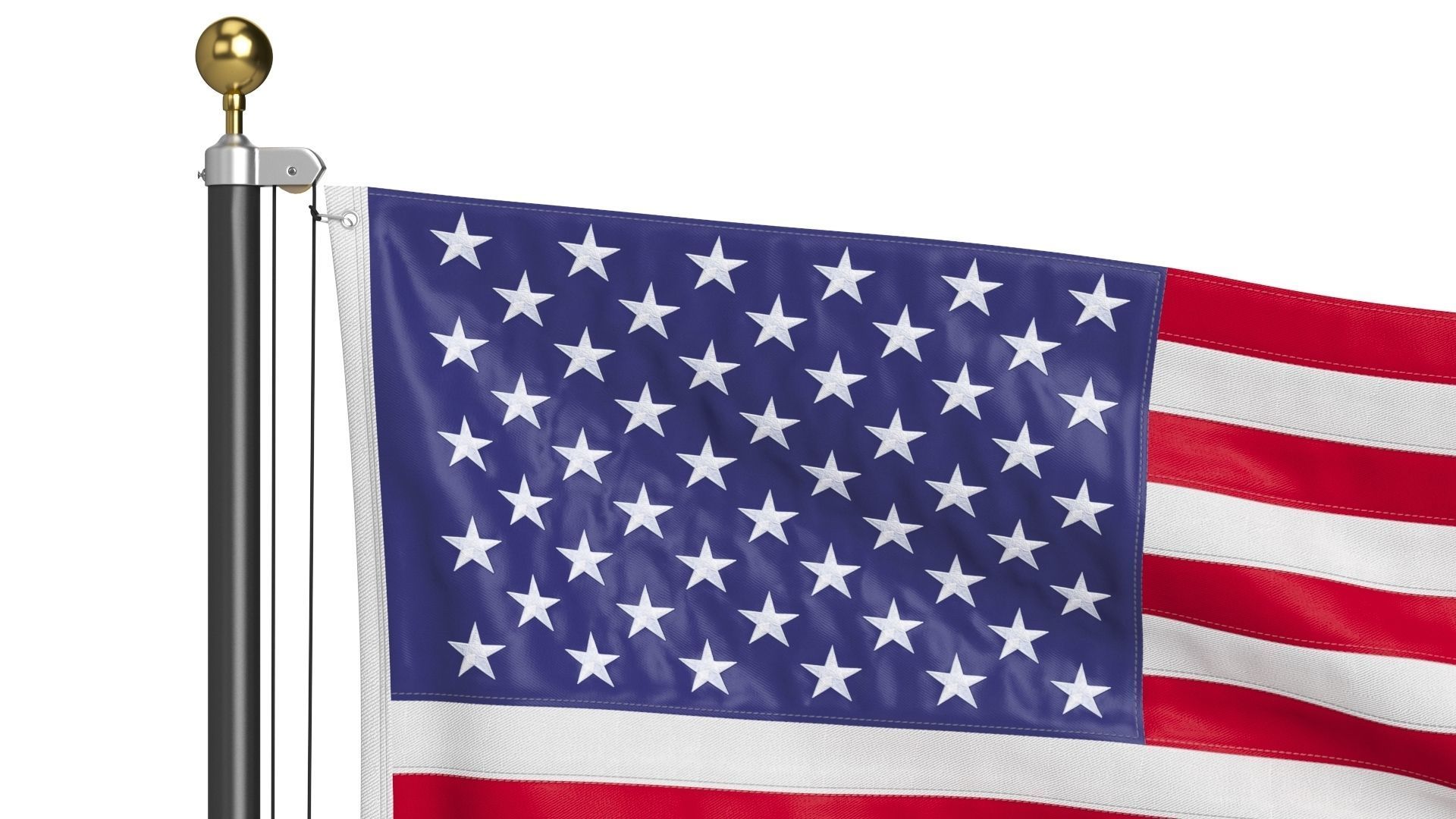 USA Flag on High Flagpole 3D model_4