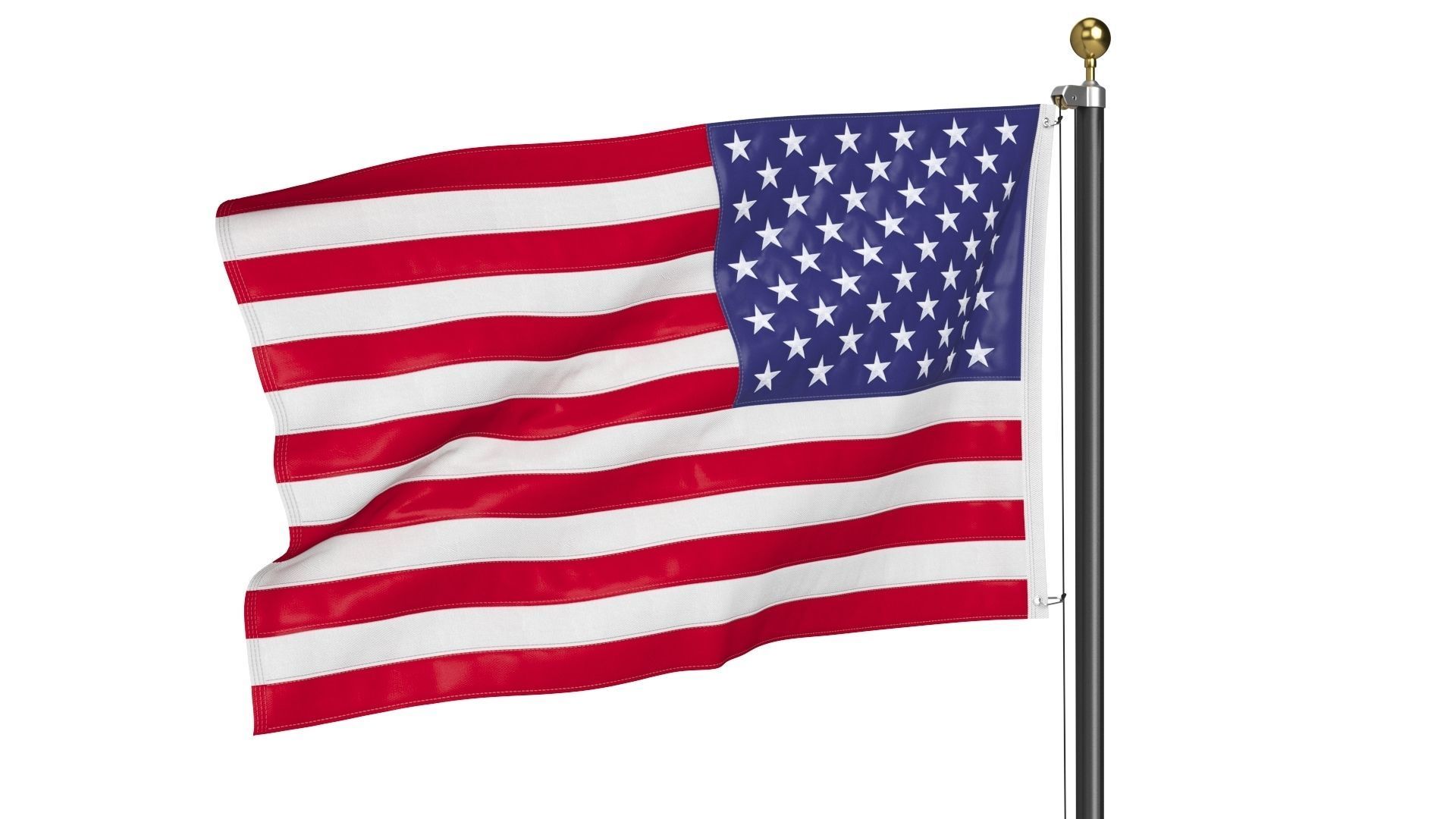 USA Flag on High Flagpole 3D model_10