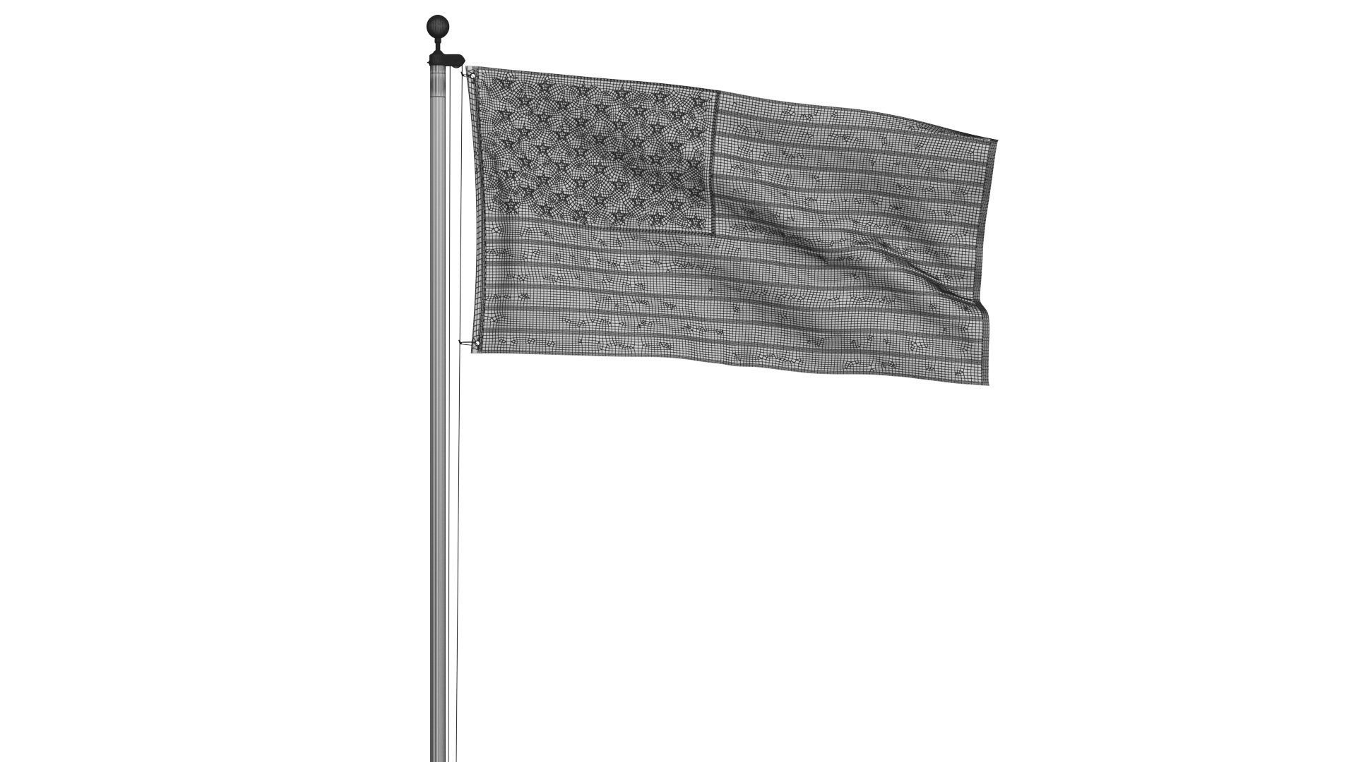 USA Flag on High Flagpole 3D model_16