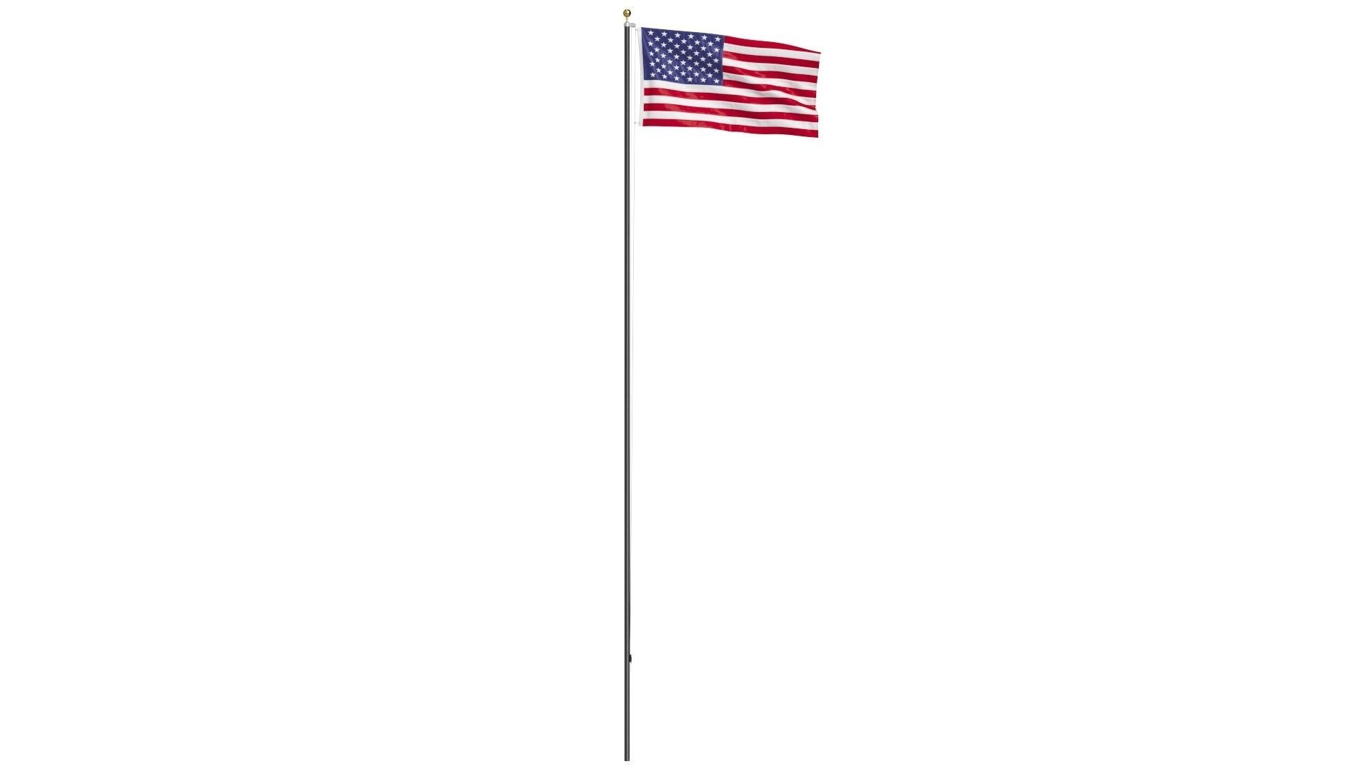 USA Flag on High Flagpole 3D model_2