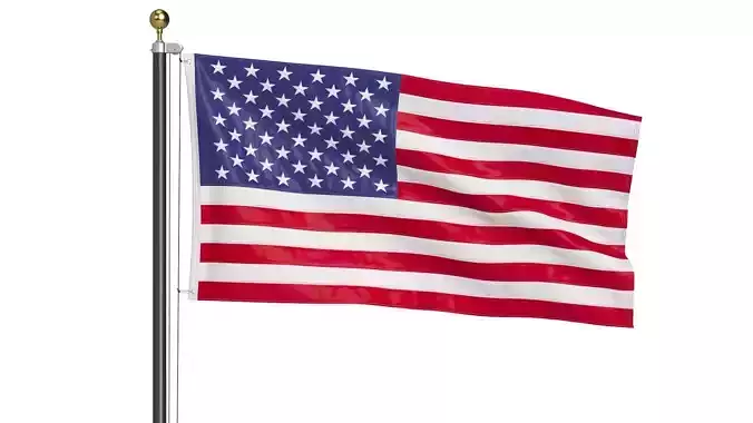 USA Flag on High Flagpole 3D model
