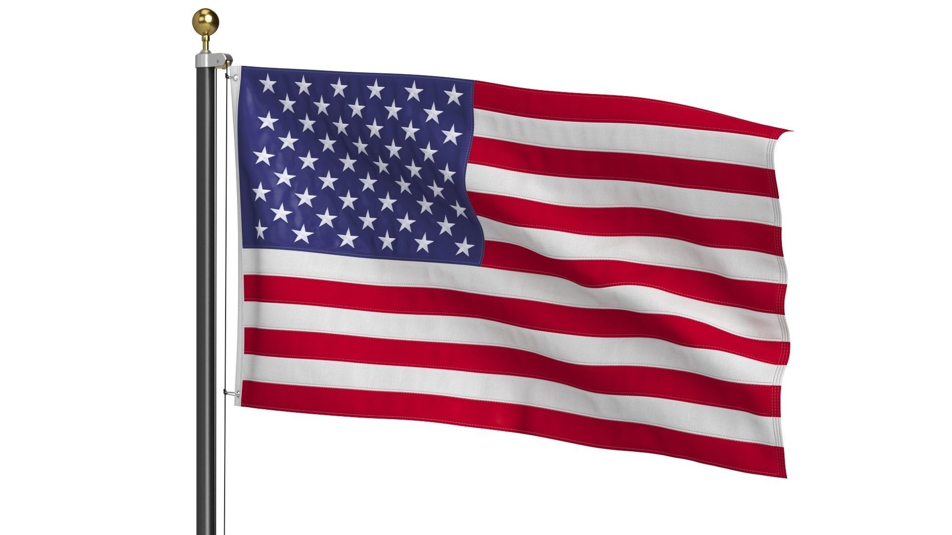 USA Flag on High Flagpole 3D model_6
