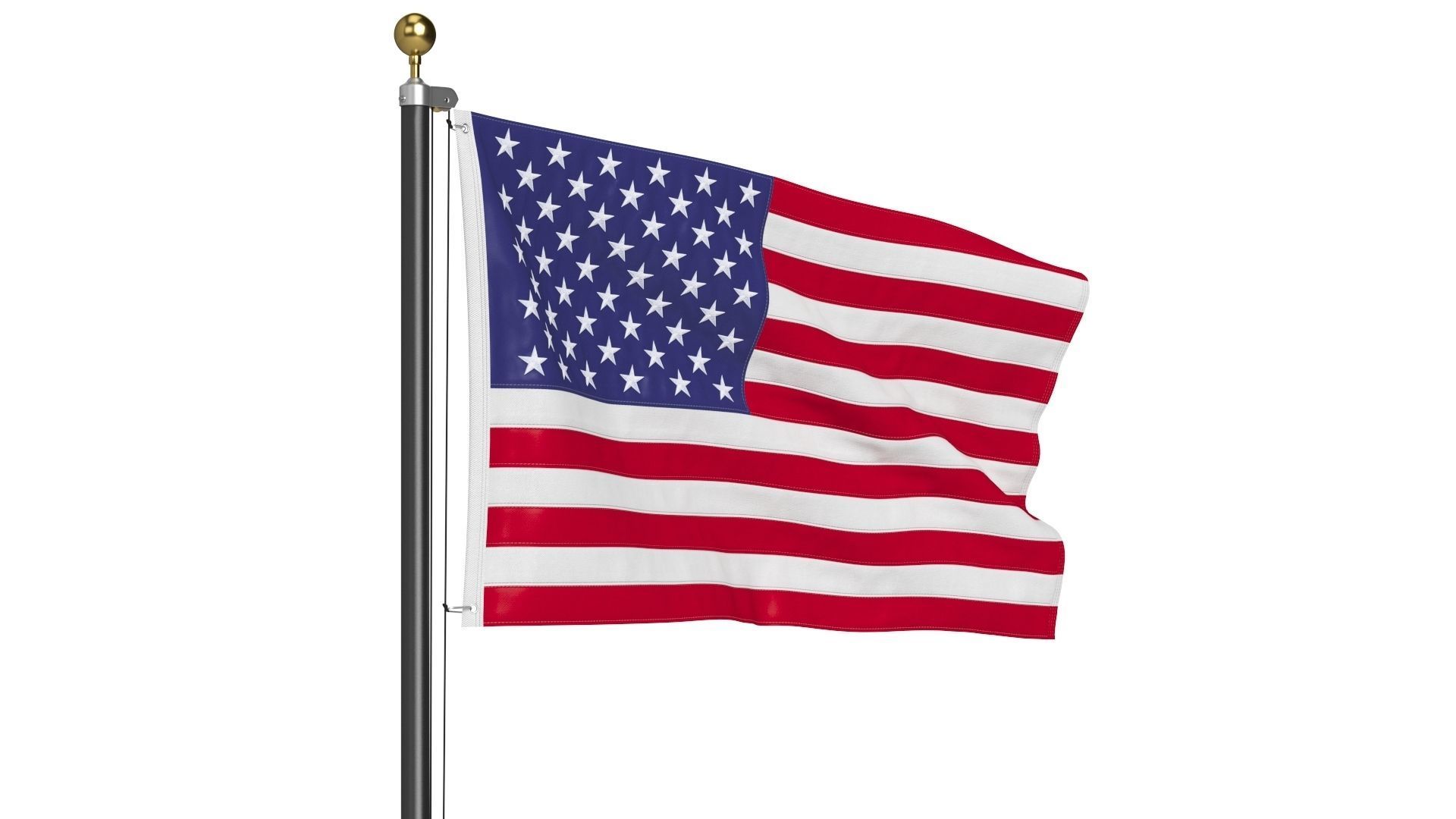 USA Flag on High Flagpole 3D model_8