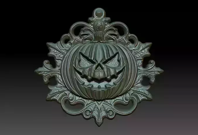 Halloween Pumpkin Bas Relief Pendant 10 231016 3D print model