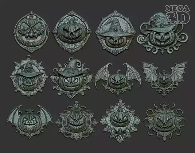 12 Halloween Pumpkin Bas Relief Pendant 231016 3D Model Collection