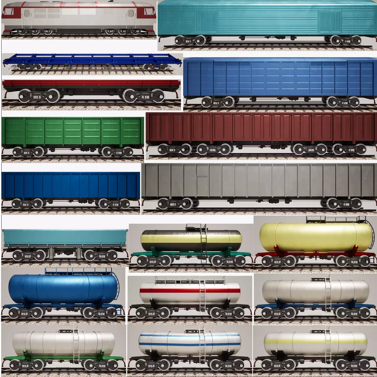 Animated game-ready train cars 3D Model Pack