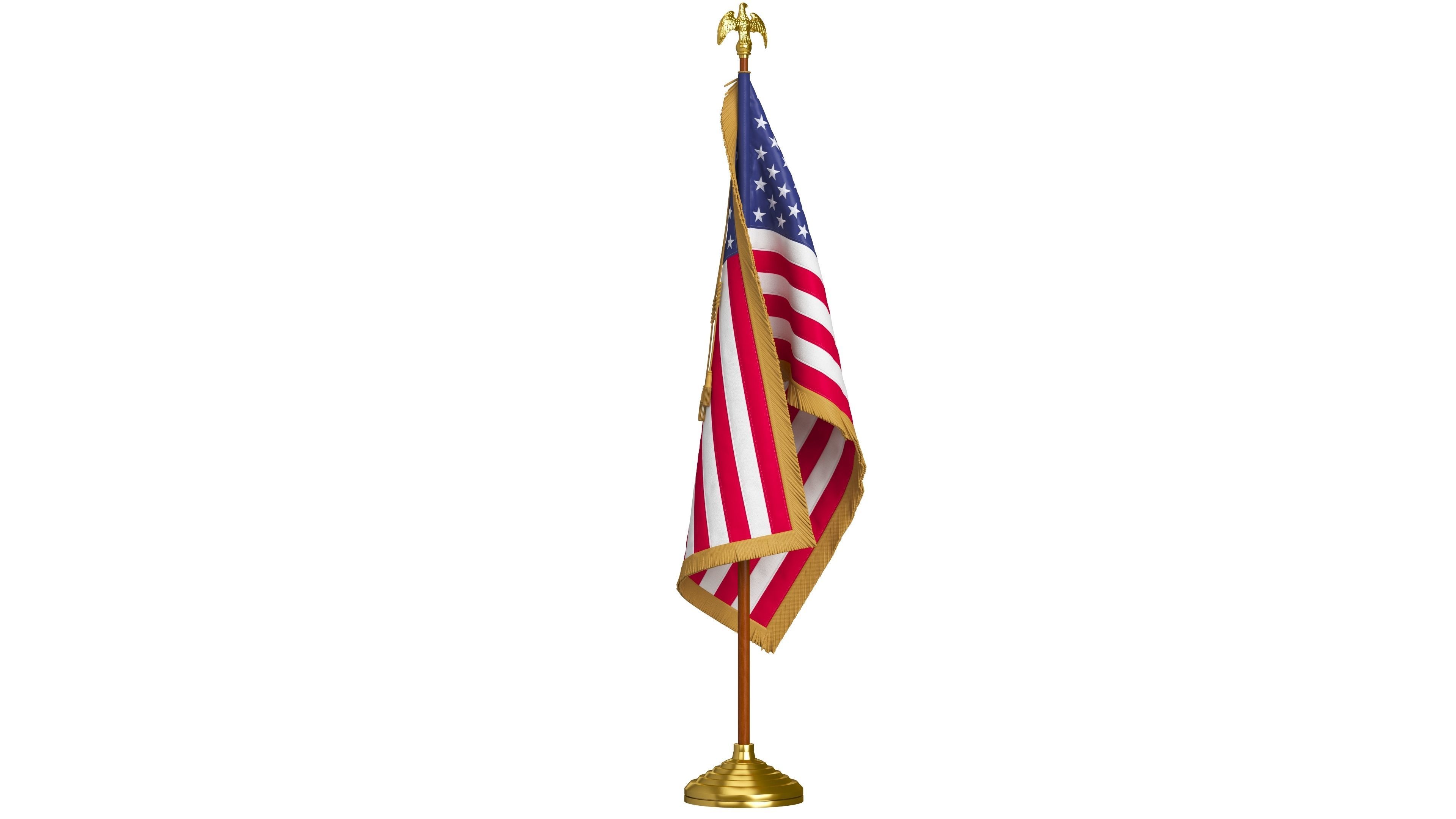 American Flag Indoor with Pole Eagle Topper 3D model_7