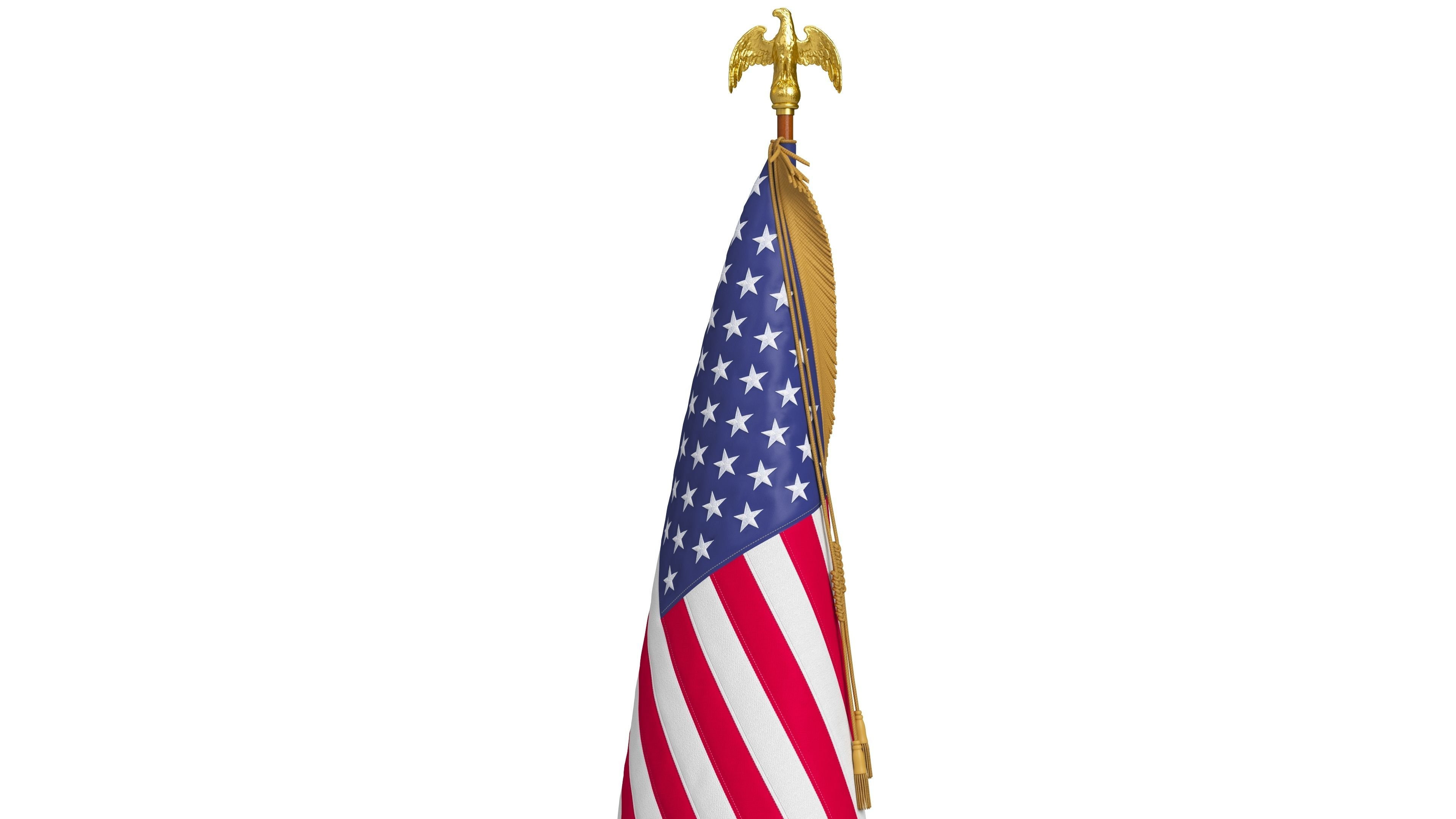 American Flag Indoor with Pole Eagle Topper 3D model_3