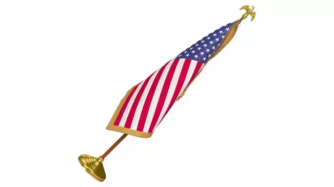 American Flag Indoor with Pole Eagle Topper 3D model