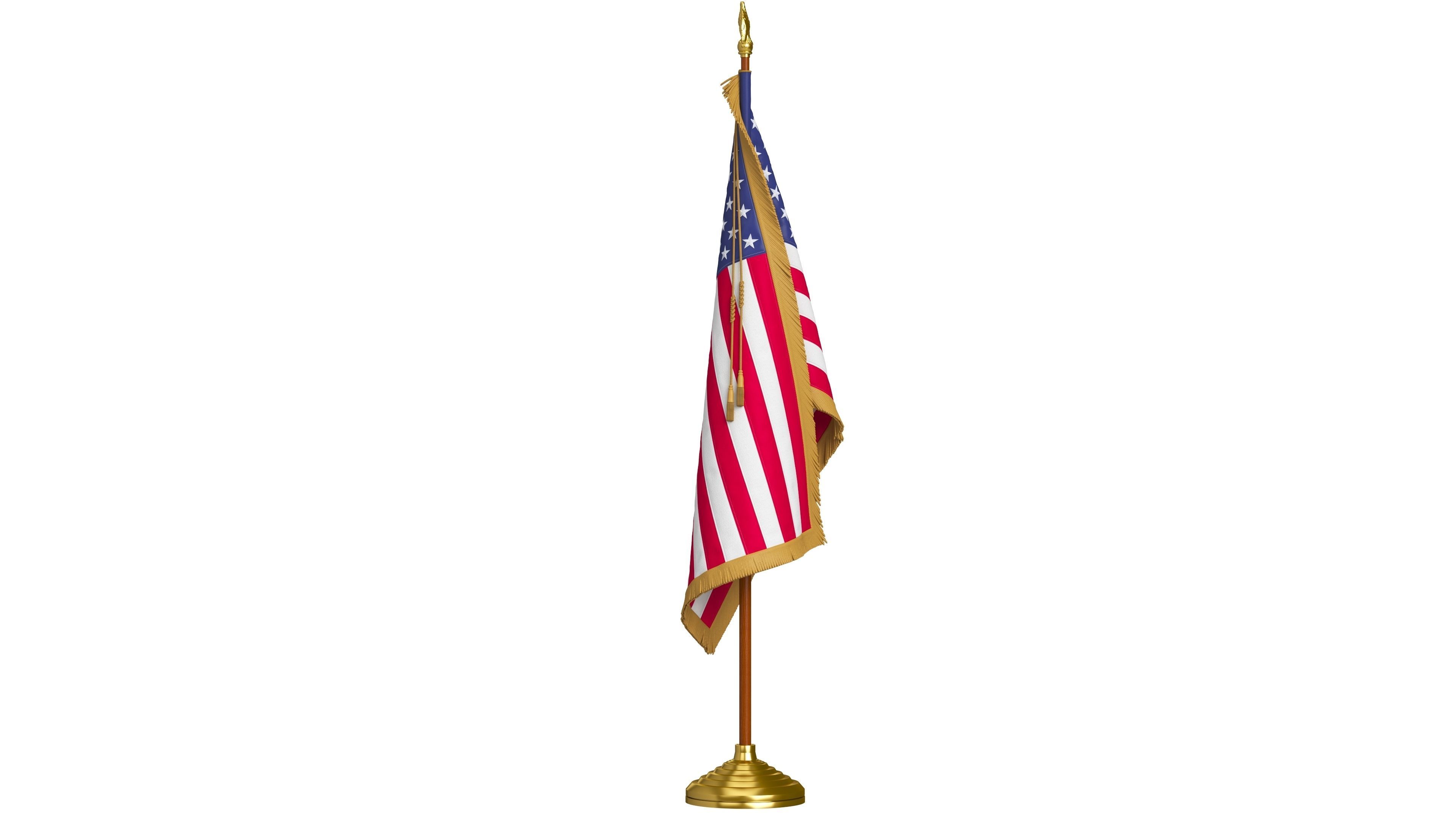 American Flag Indoor with Pole Eagle Topper 3D model_5