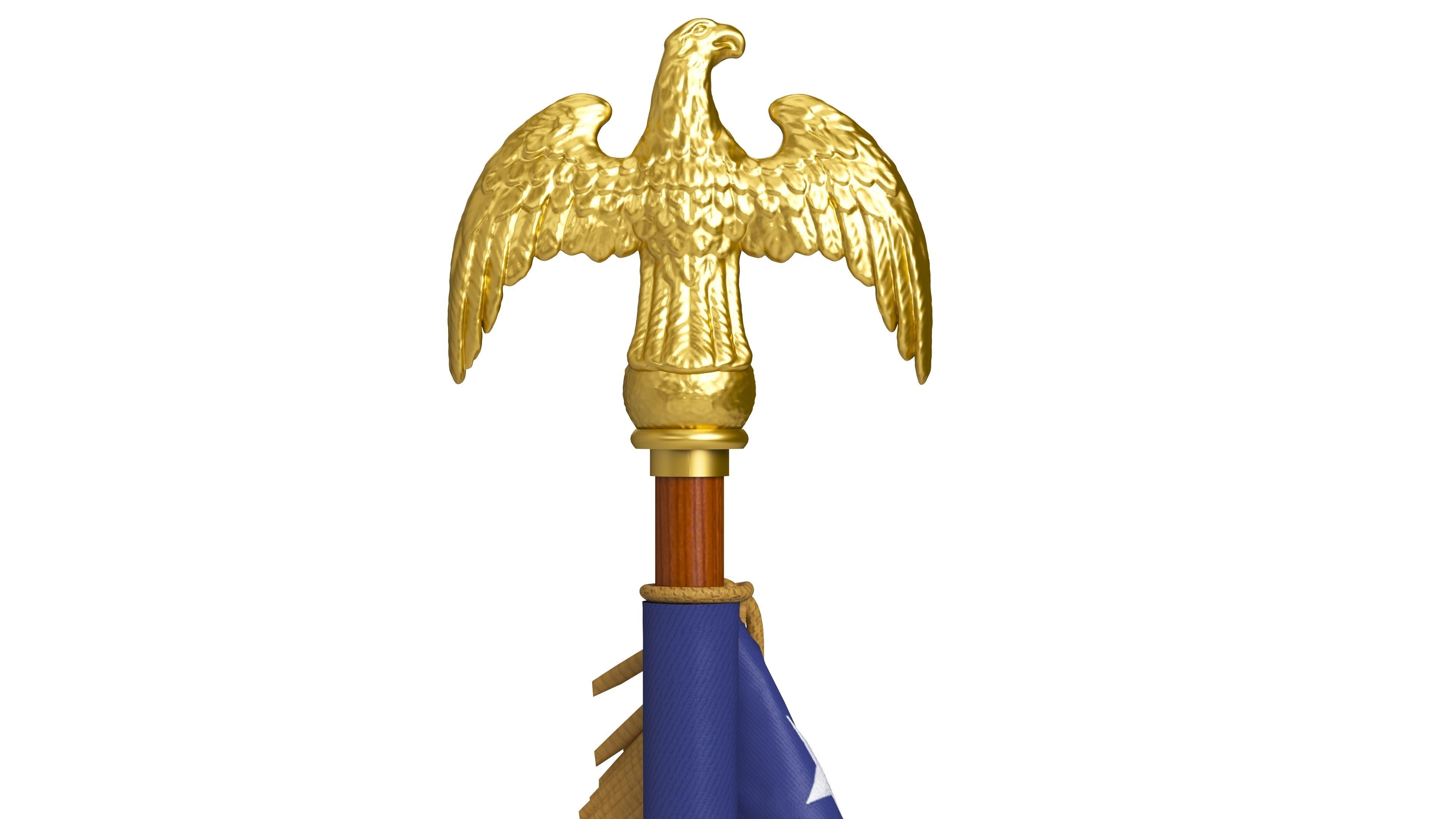 American Flag Indoor with Pole Eagle Topper 3D model_10