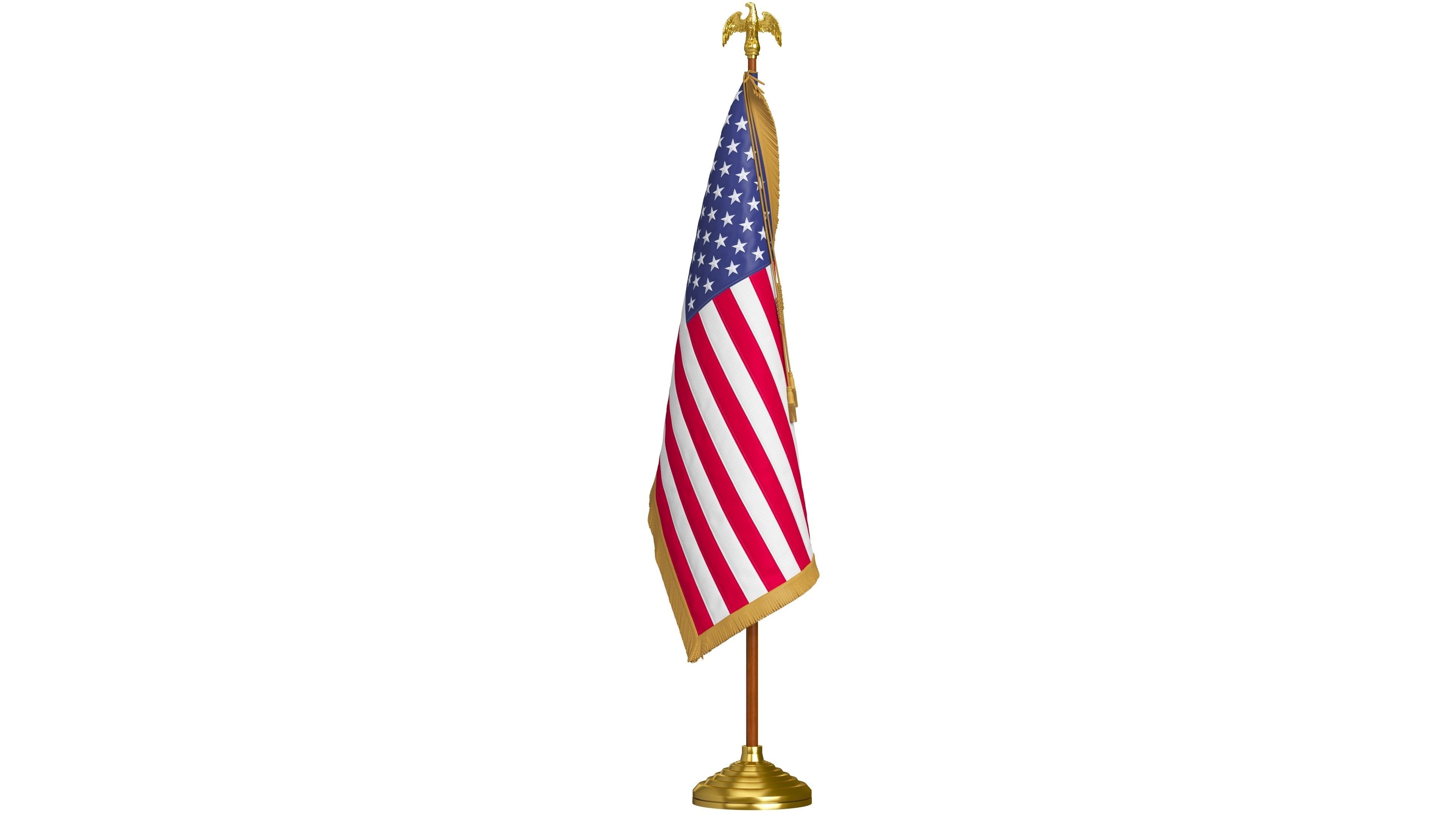 American Flag Indoor with Pole Eagle Topper 3D model_1