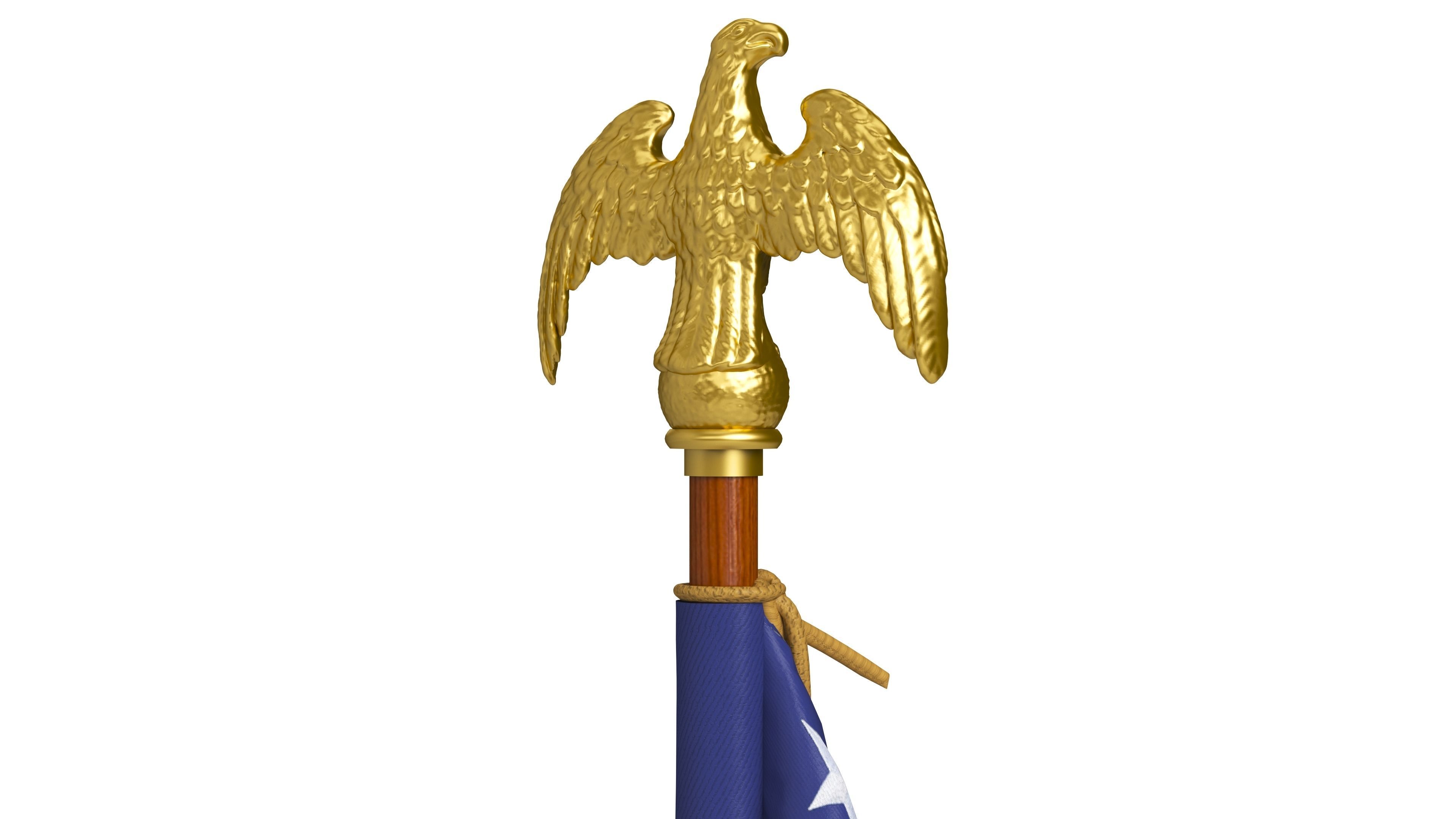 American Flag Indoor with Pole Eagle Topper 3D model_6