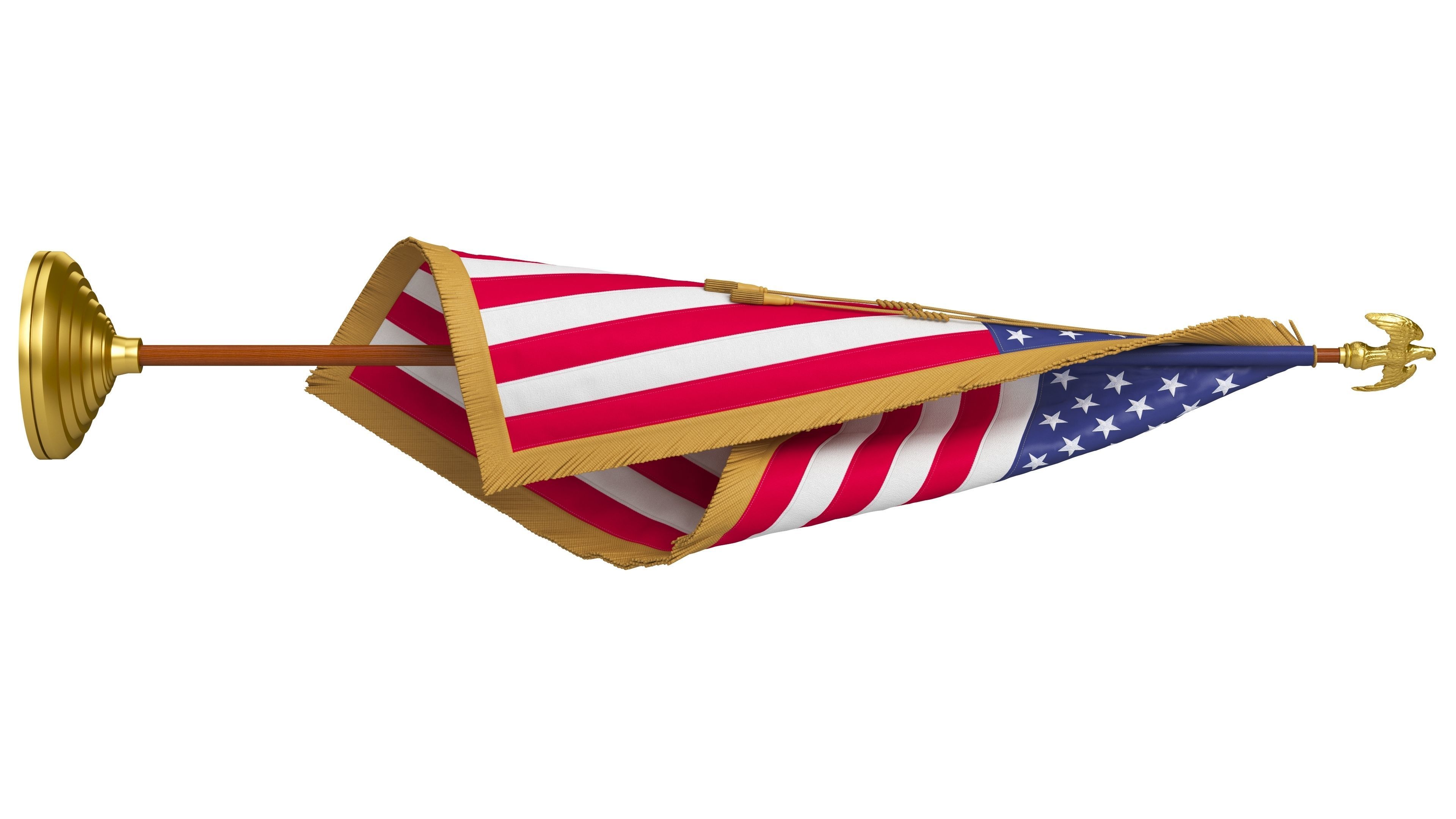 American Flag Indoor with Pole Eagle Topper 3D model_8