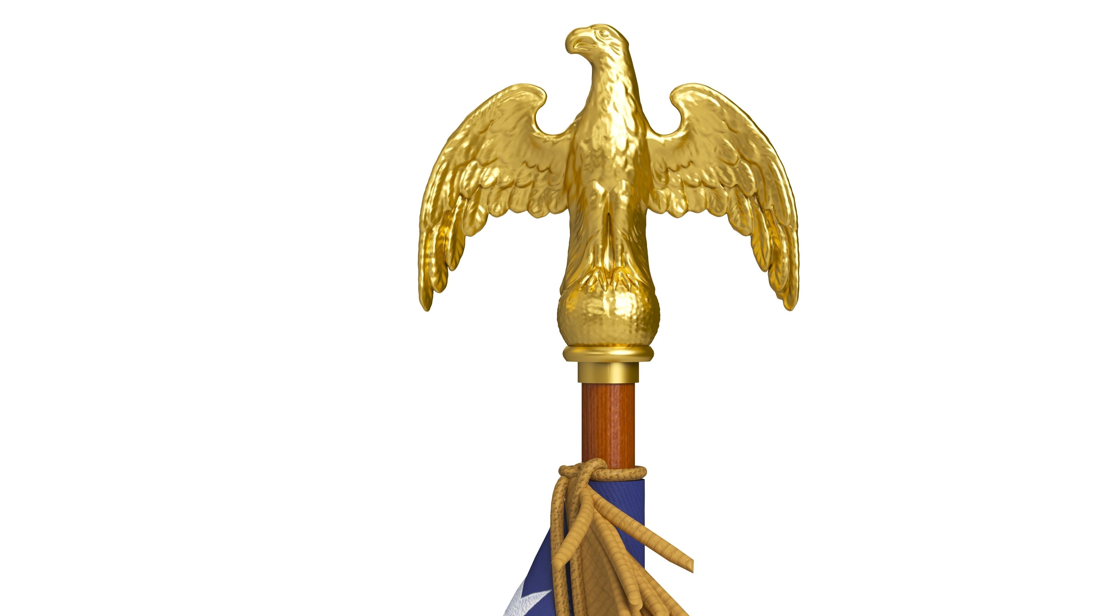 American Flag Indoor with Pole Eagle Topper 3D model_2