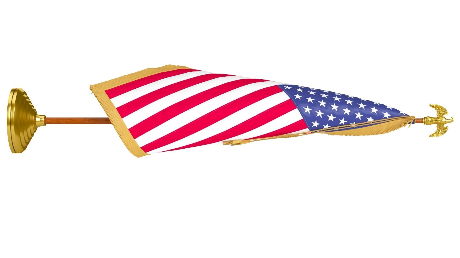 American Flag Indoor with Pole Eagle Topper 3D model_4