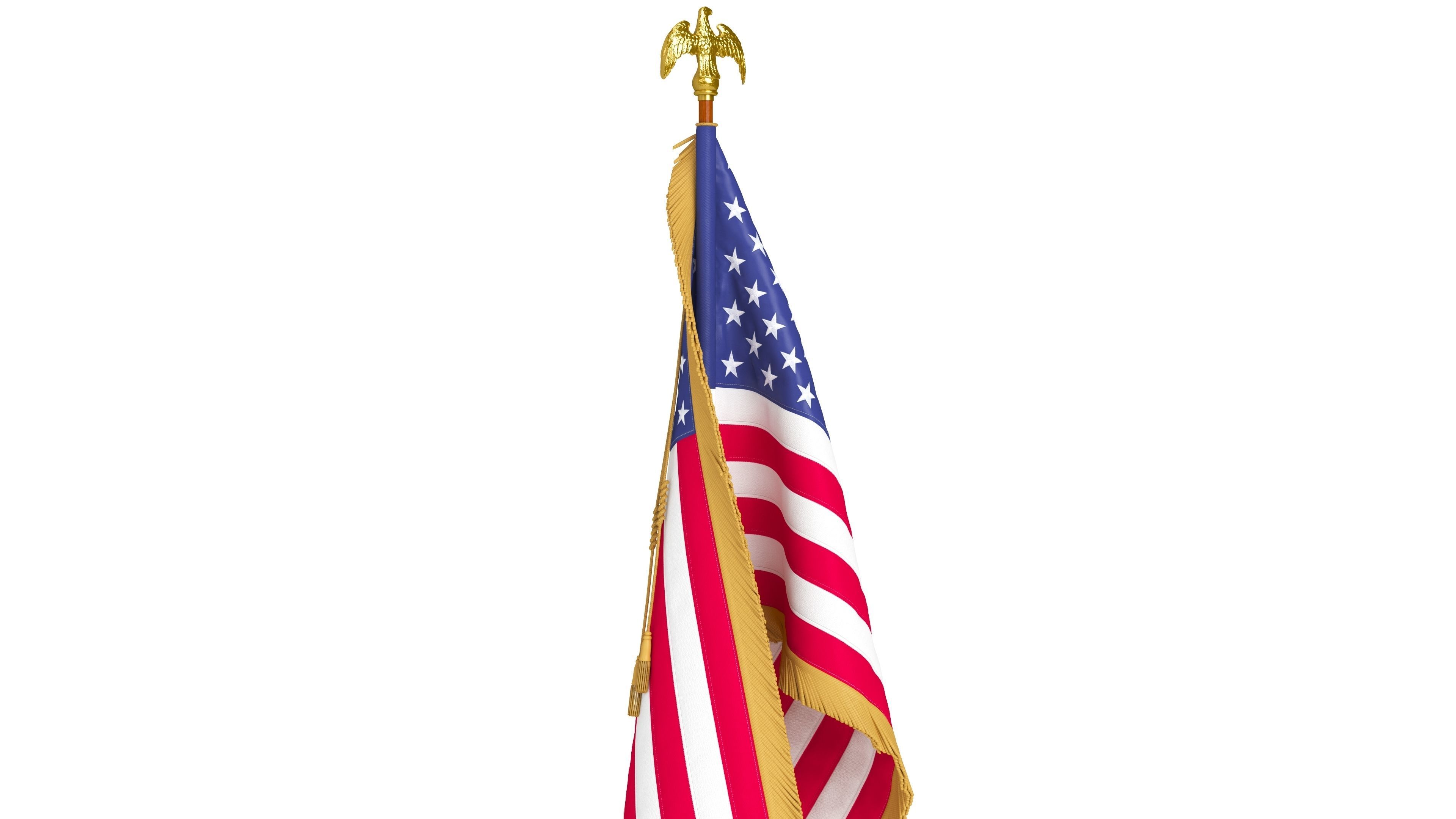 American Flag Indoor with Pole Eagle Topper 3D model_9