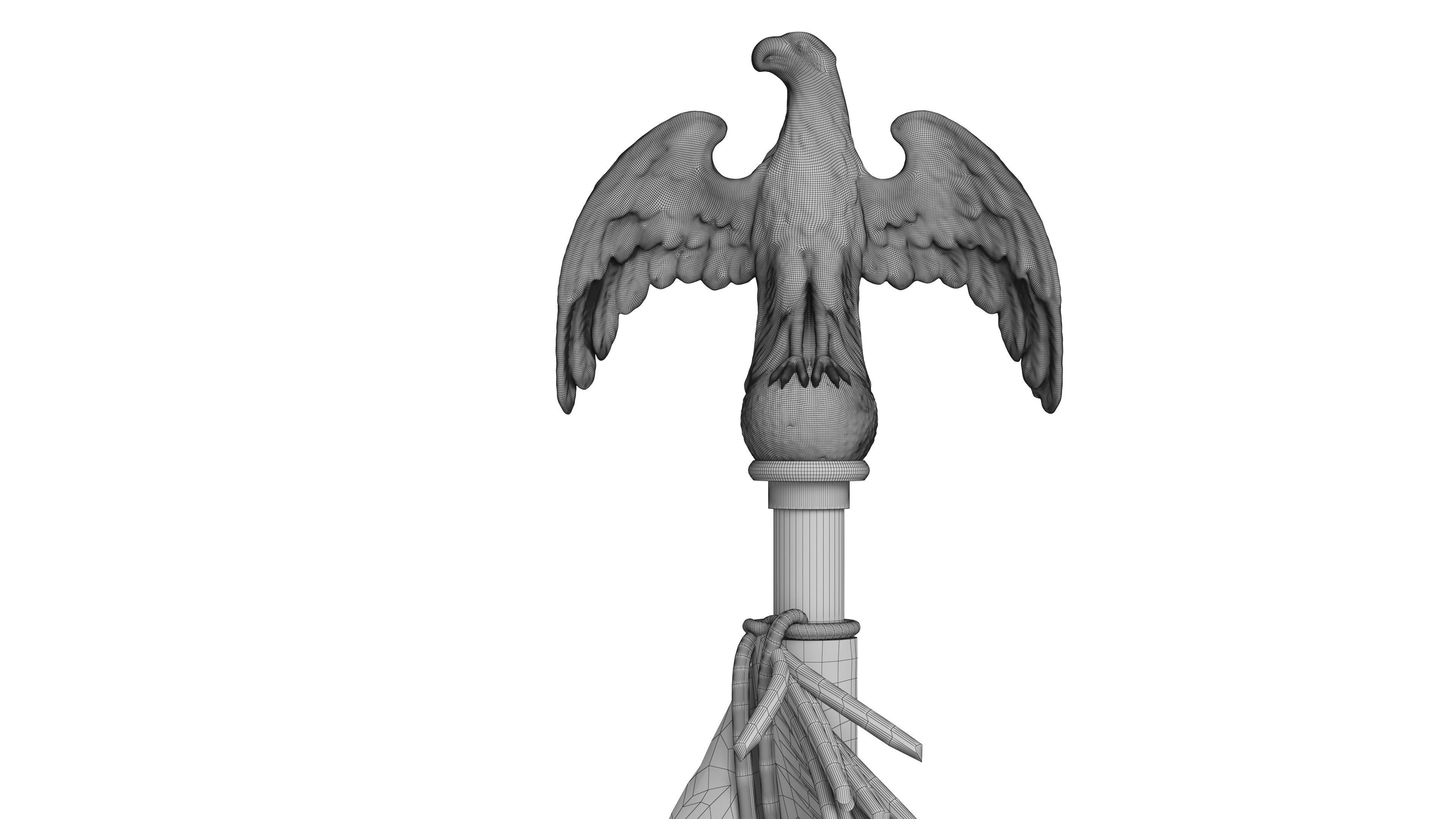 American Flag Indoor with Pole Eagle Topper 3D model_15