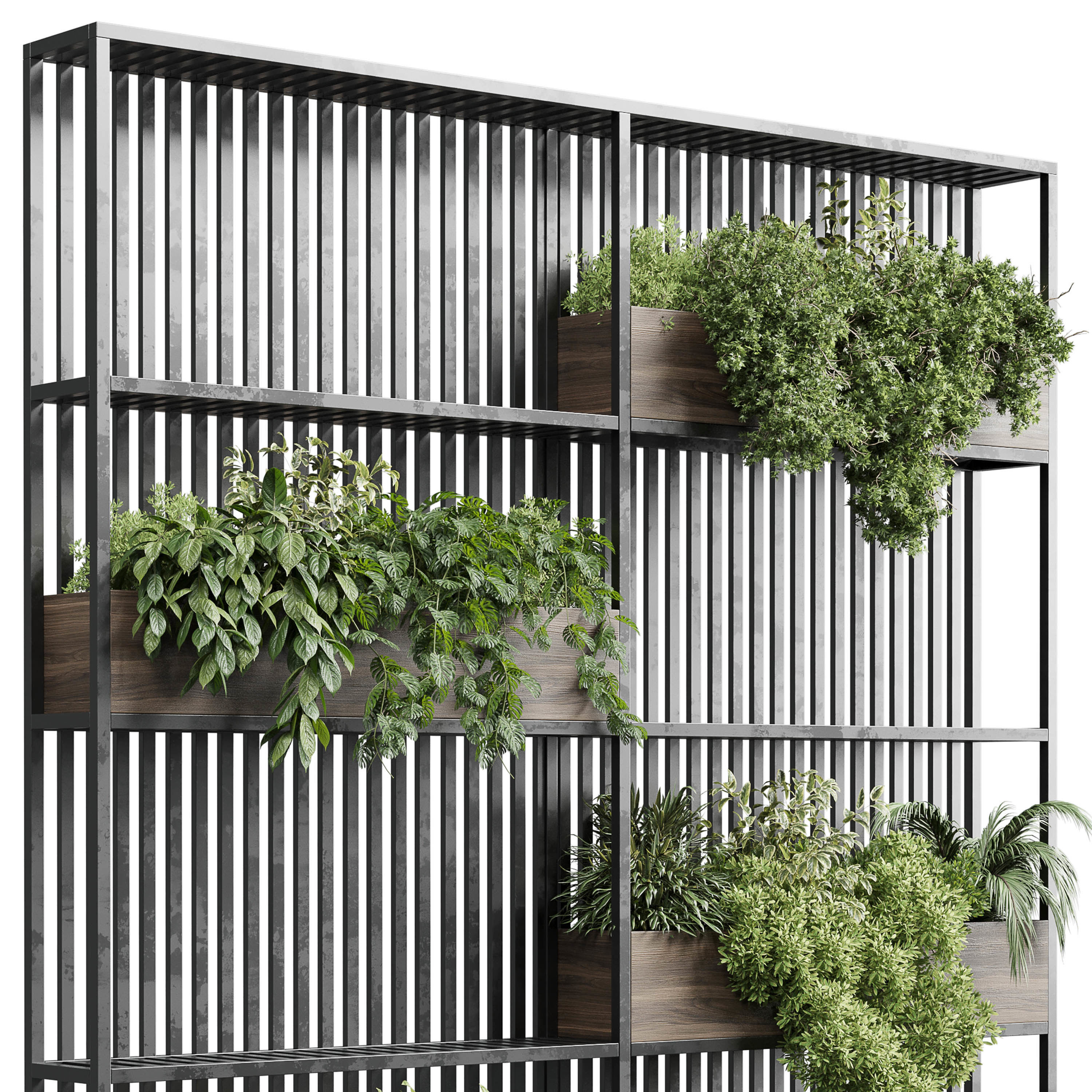 Stand metal shelf with wall plant - hanging plants balcony  Low-poly 3D model_2