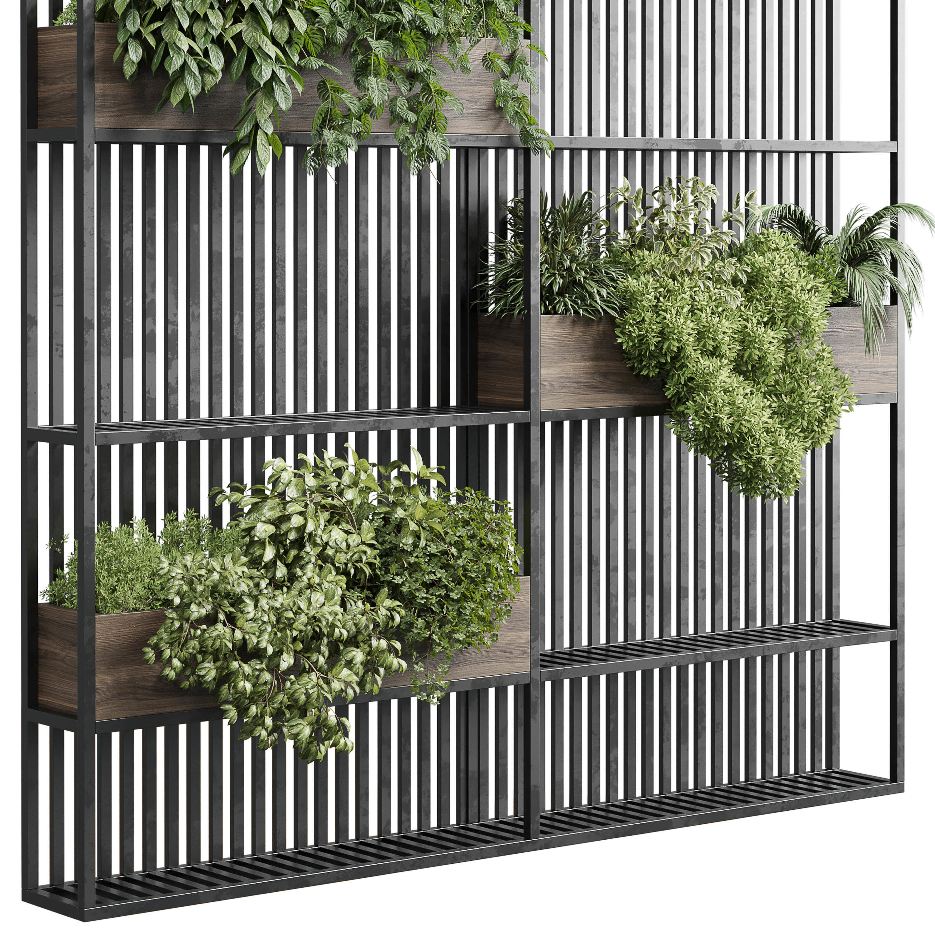Stand metal shelf with wall plant - hanging plants balcony  Low-poly 3D model_3