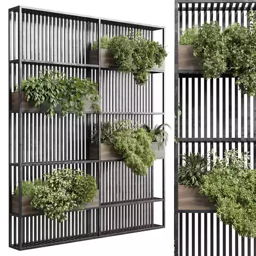 Stand metal shelf with wall plant - hanging plants balcony  Low-poly 3D model