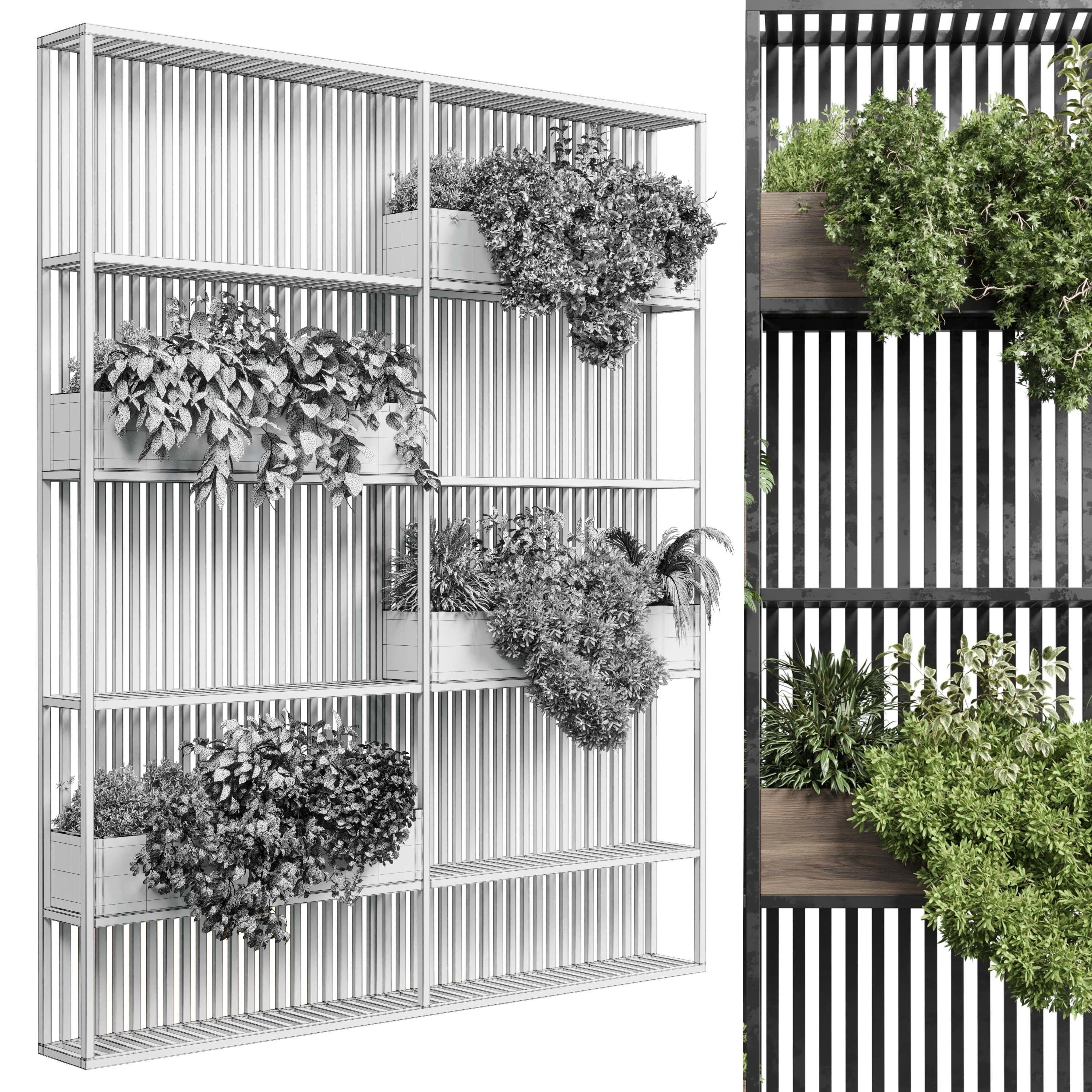 Stand metal shelf with wall plant - hanging plants balcony  Low-poly 3D model_4