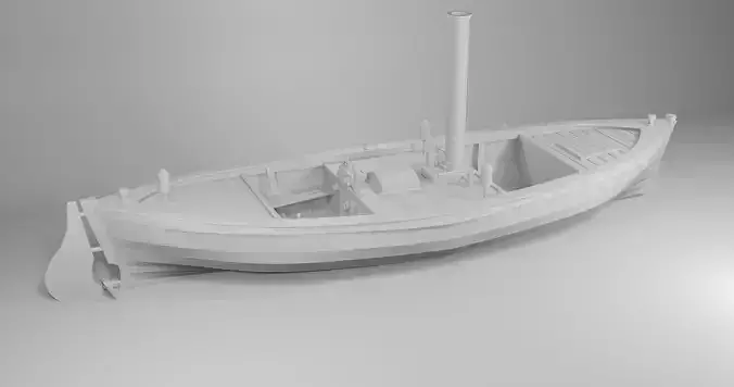 Stean boat model low and highpoly  Low-poly 3D model