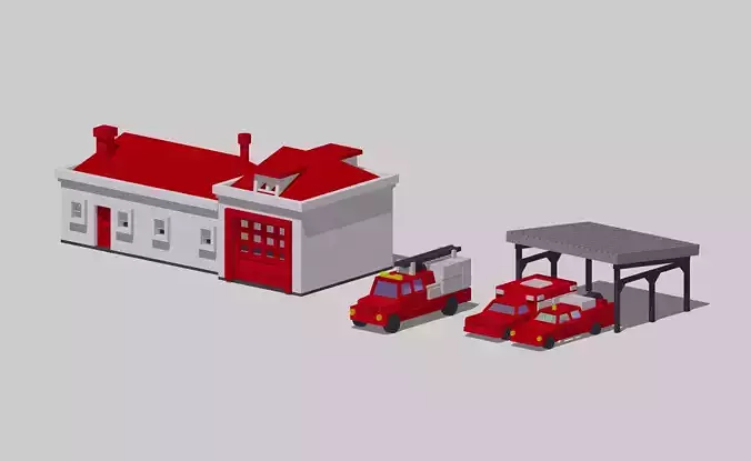 Country Fire Station with Fire Trucks by Outland Models
