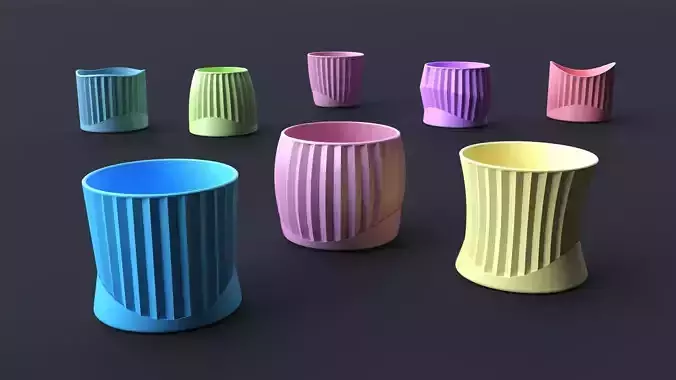 Flower Pot Set 3D Printing Model - Set of 8 pcs 3D print model
