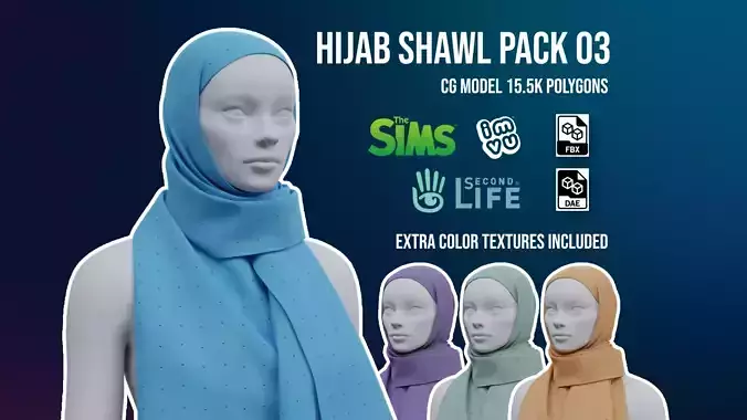 Hijab Shawl 03 Low-poly 3D model