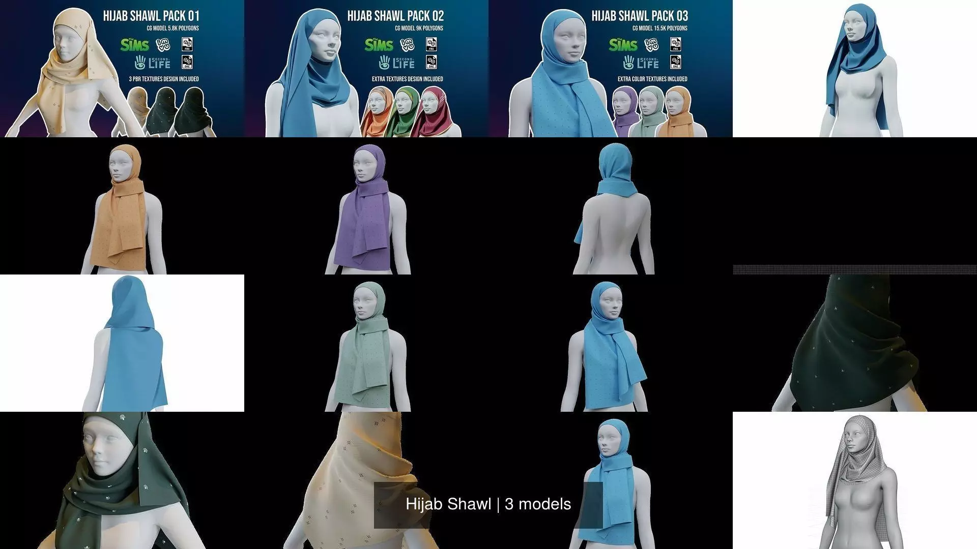 Hijab Shawl 3D Model Collection_0