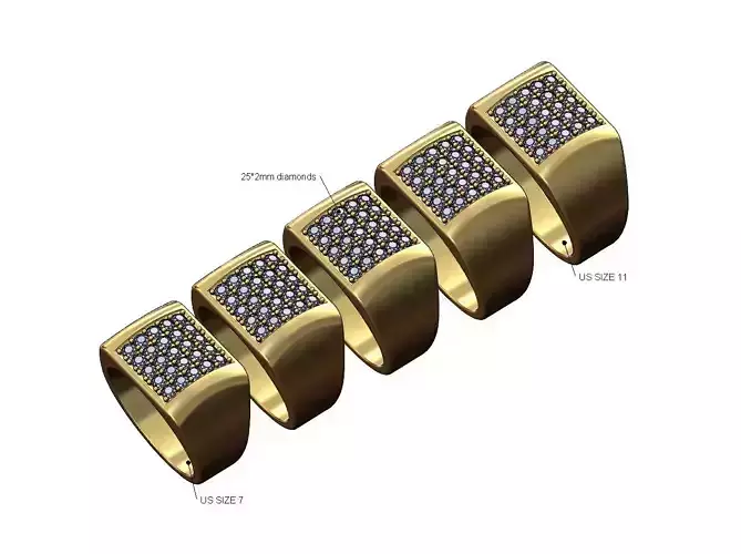 Iced diamond Cushion dome square signet ring US sizes 7to11