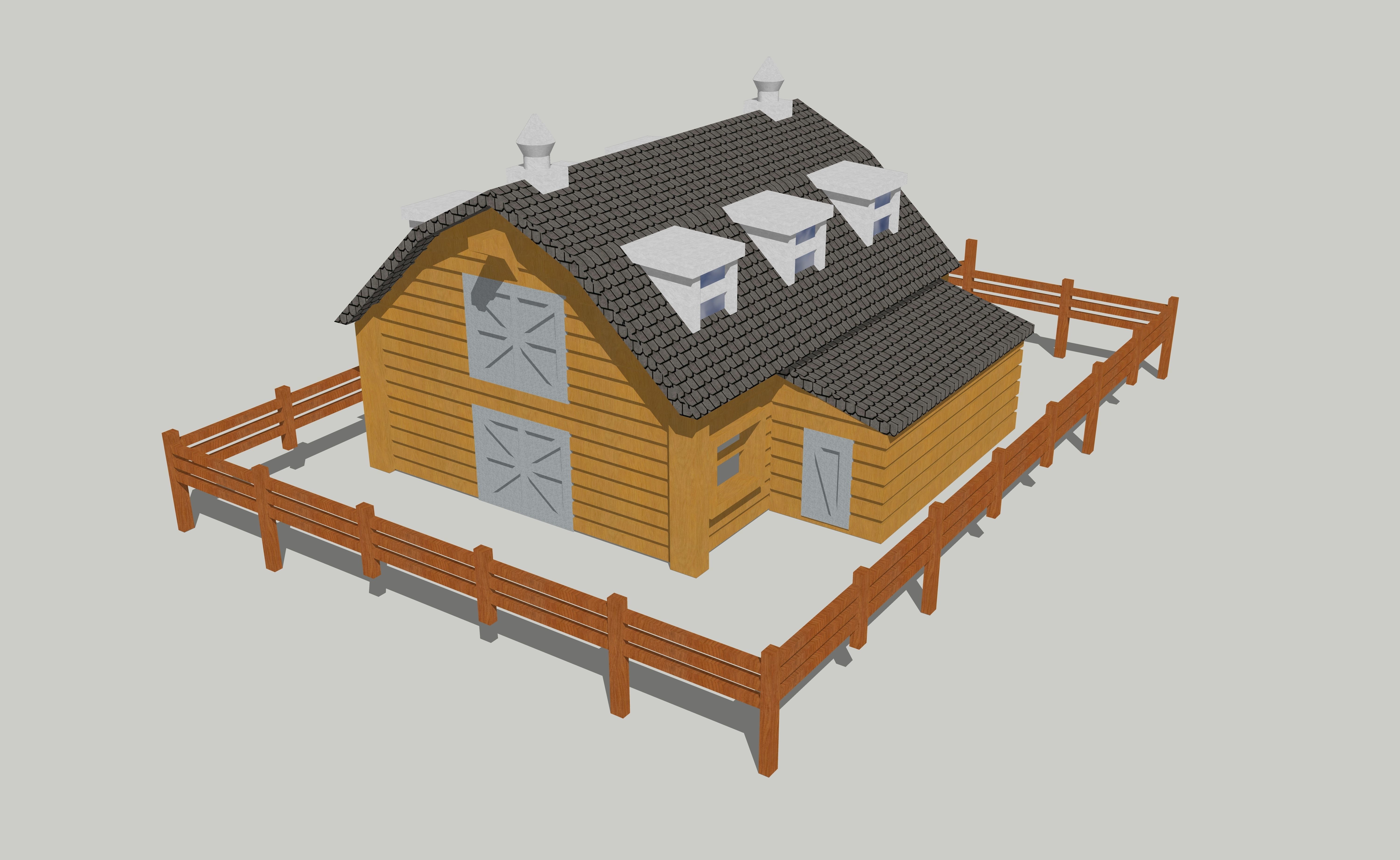 Countryside Barn with Fence by Outland Models Low-poly 3D model_2