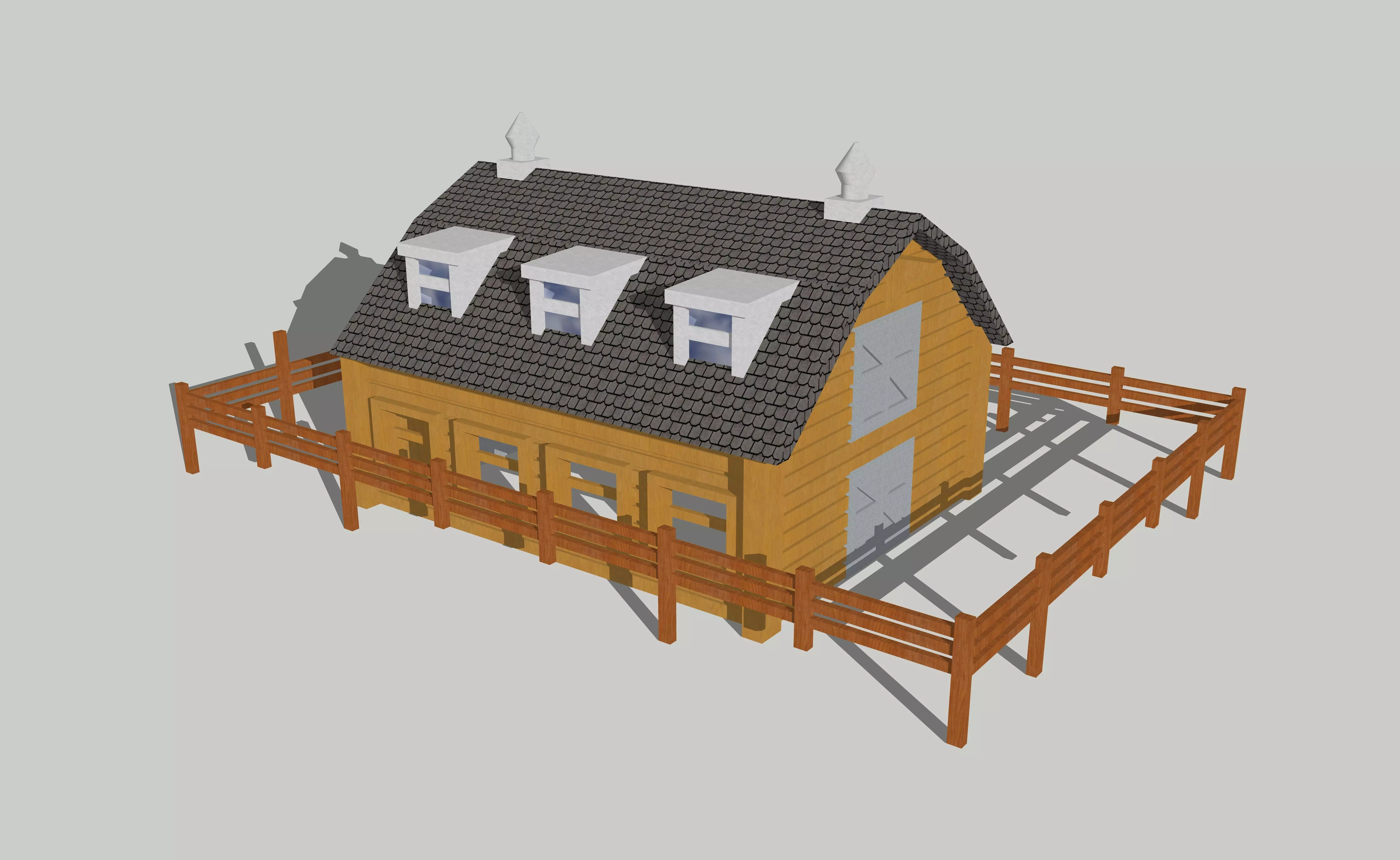 Countryside Barn with Fence by Outland Models Low-poly 3D model_0