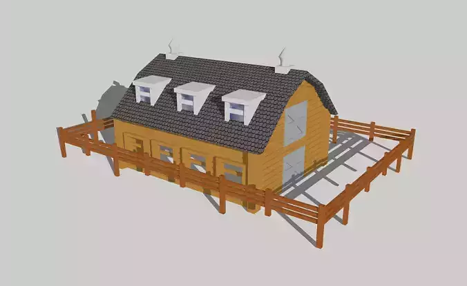 Countryside Barn with Fence by Outland Models