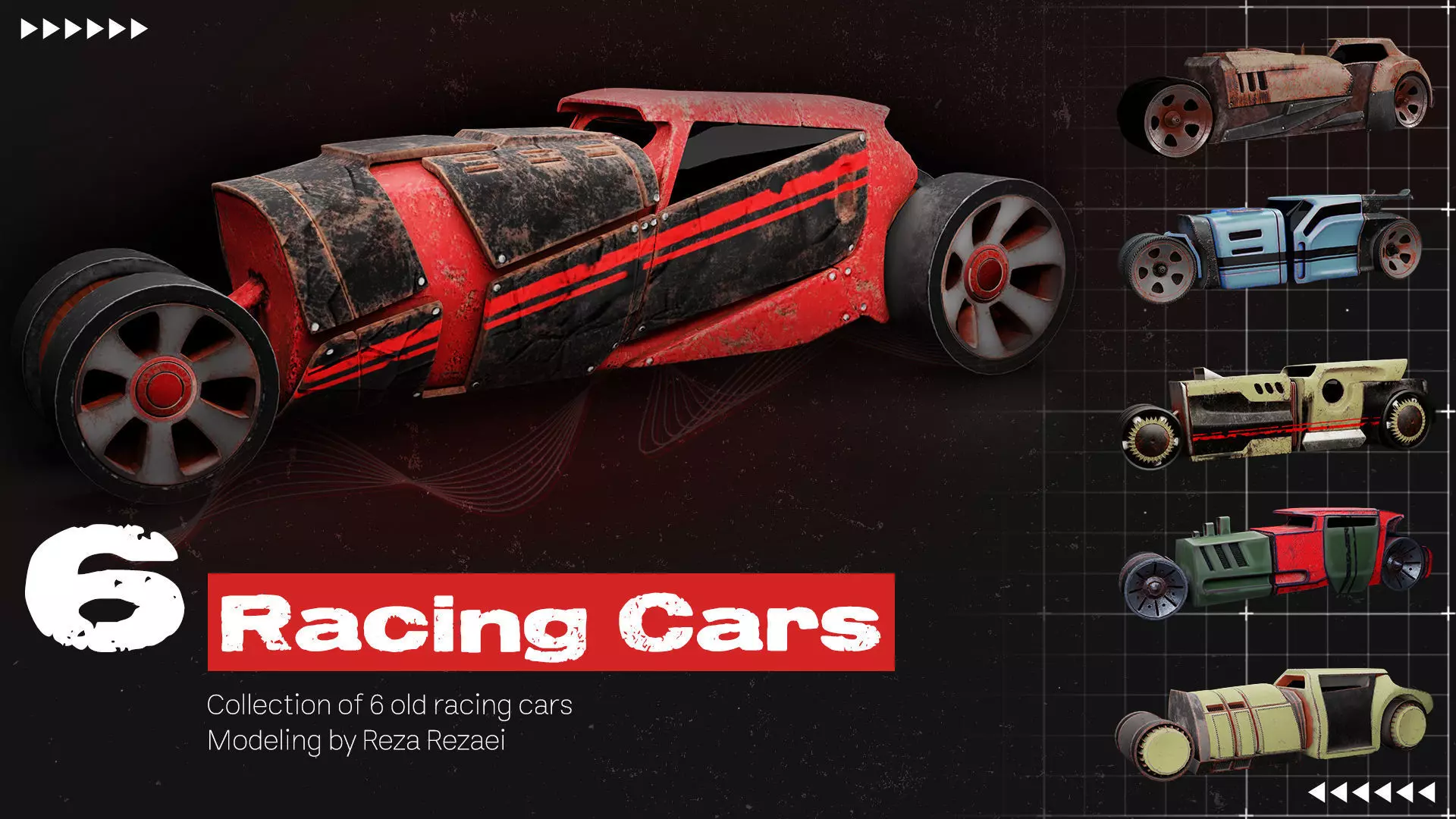 6 Racing Cars Low-poly 3D model_0